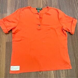 Lauren Ralph Lauren Womens Top Blouse Size L Orange 100% Cotton